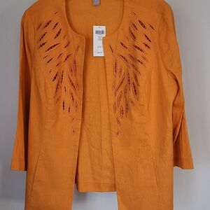 Chico's Orange Blazer with Leaf Cutout Design